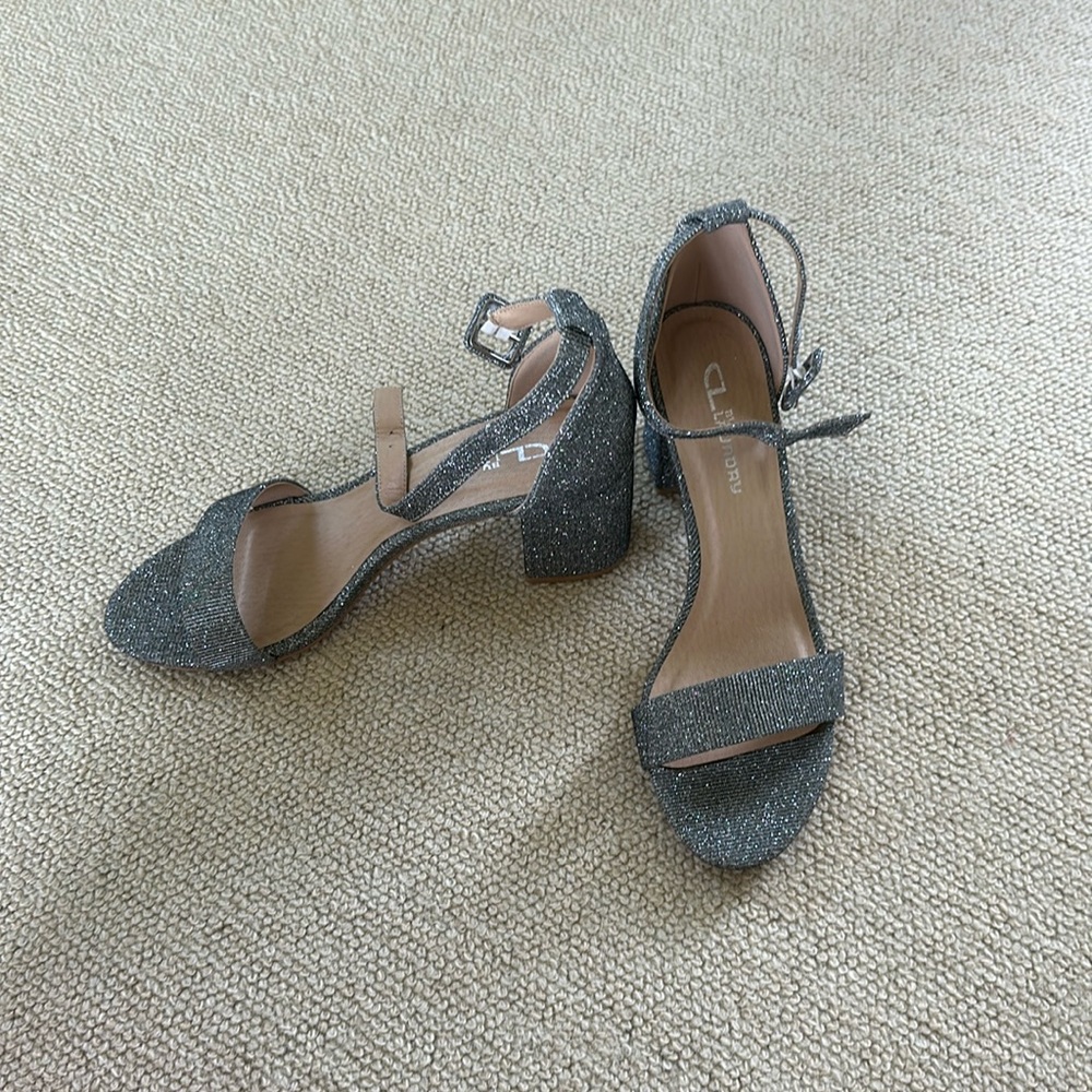 Sparkly silver 3 inch high heels by launday. Worn one time.